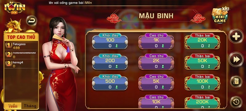 Sảnh chơi bài Mậu Binh tại cổng game bài Iwin